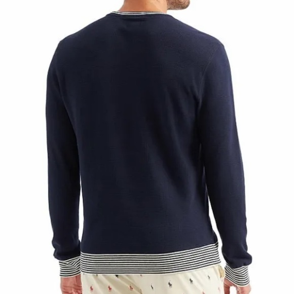 Polo Shirt Ralph Lauren Navy Blue Polo Eagle Logo Waffle Knit Crewneck - Picture 4 of 13